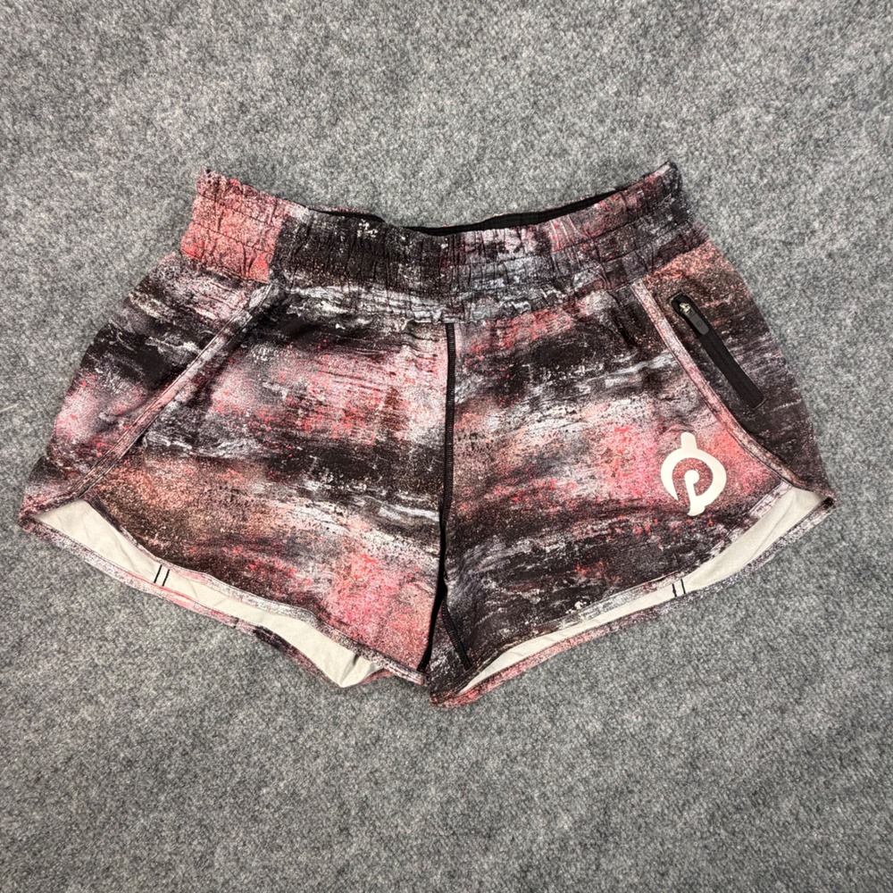 Lululemon Peloton Speed Up Shorts Women 10 Pink Black Splatter W7AT9S 0863